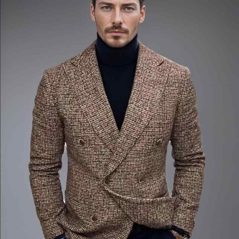 メンズ チェック柄 テーラードジャケット 男性用 ブレザー 大きいサイズ フォーマル ポリエステル ブラウン グレー