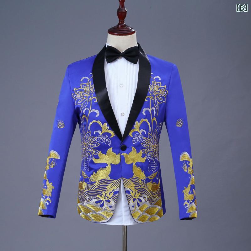 スーツ 男性用 スリムフィット フォーマル 舞台衣装 合唱団 演出服 宴会 パーティー 赤 青 黒 白 S M L XL XXL XXXL XXXXL