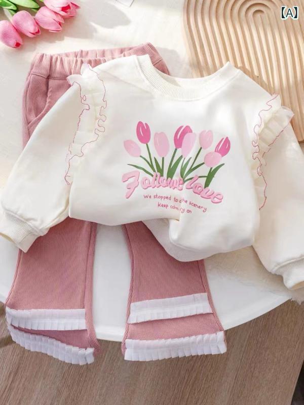 子供用セットアップ レース 花柄 長袖トップス パンツ 2点セット 春秋 中小 女の子...