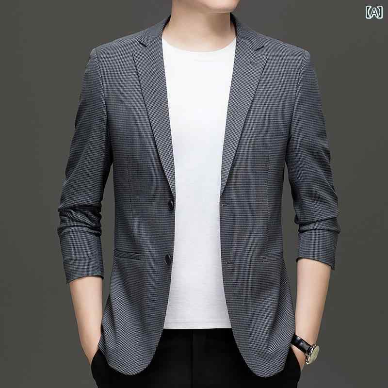 ・カテゴリ: カジュアルスーツ・スタイル: ベーシック・素材: ポリエステル繊維67%・裏地: ポリエステル繊維・柄: 無地・襟: スーツ襟・袖丈: 長袖・着丈: レギュラー・フィット: スリム・前立て: シングルブレスト 2つボタン・ポケ...