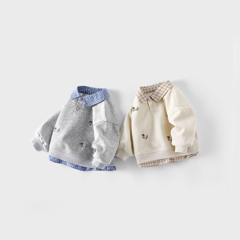 子供服 スウェット 秋冬 男の子 おしゃれ トレーナー 長袖 綿100% 小犬 プリント 切り替え 普段着 ベビ..