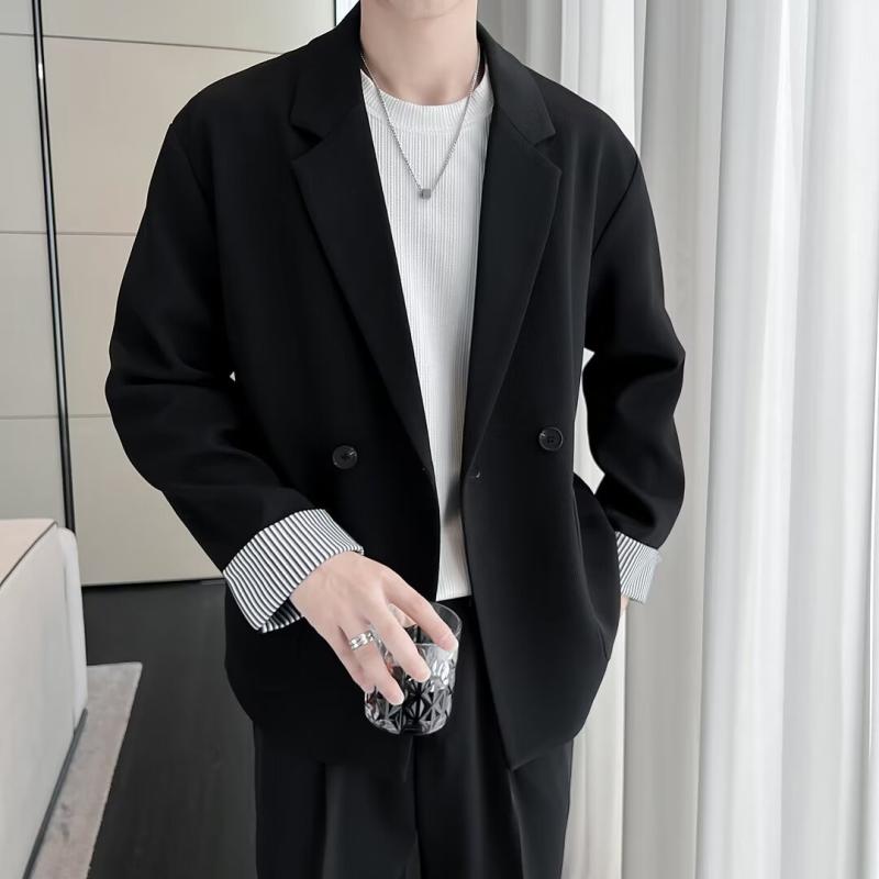 乐天商城 - スーツ メンズ 男性用 テーラードジャケット カジュアル 無地 ポリエステル 長袖 春秋 黒 ブラック カーキ ブラウン 大きいサイズ ゆったりめ