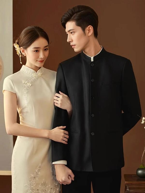 ジャケット メンズ 男性用 中山服 チャイナ風 ジャケット 立襟 フォーマル スーツ 結婚式 パーティー ポリエステル ブラック