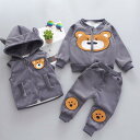子供用セットアップ キッズ 秋冬 3点セット 長袖 長ズボン 上下セット 80cm 90cm 100cm 110cm 動物柄 熊 ベア ポリエステル かわいい ...