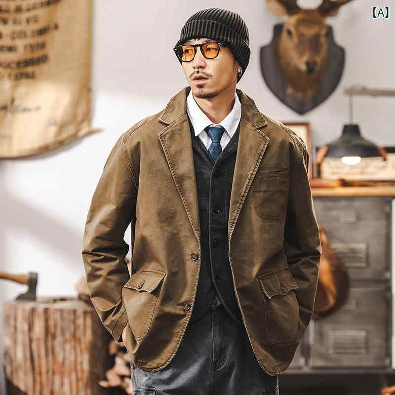 ジャケット 男性用 アメリカンカジュアル レトロ ミラード ウォッシュ加工 コットン ワークジャケット ..