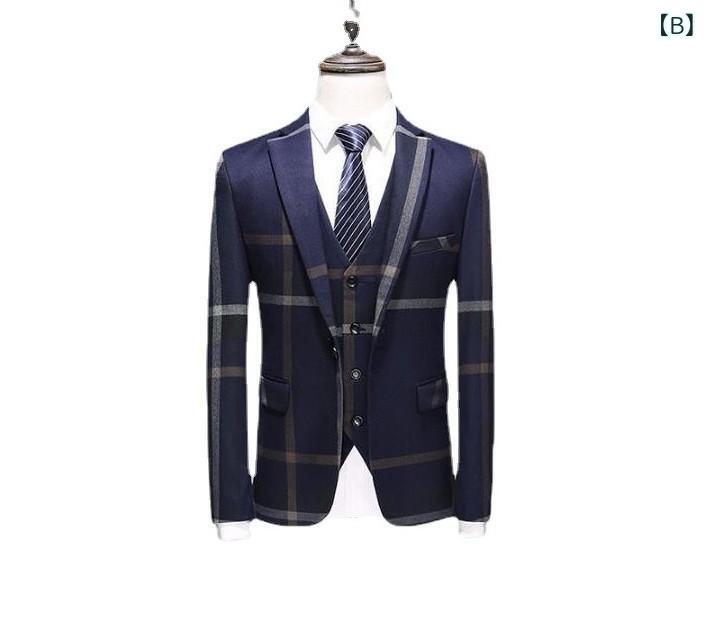 スーツ メンズ 男性用 紳士服 ビジネス カジュアル ジャケット スリムフィット 長袖 格子柄 春秋 灰色 ブルー