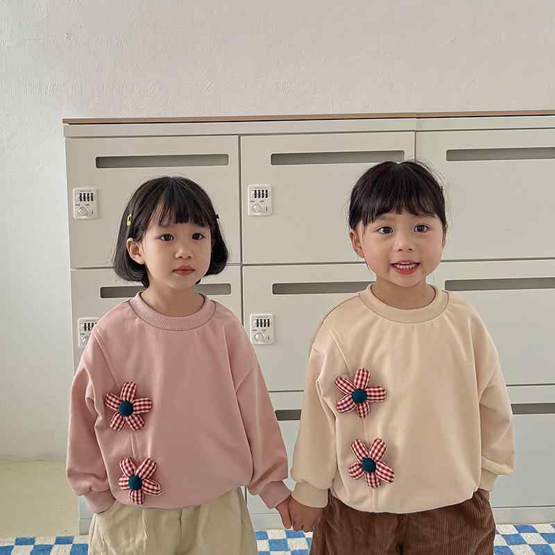 子供用スウェットシャツ ガールズ 全綿 長袖 花柄 春秋 かわいい 普段着 イエロー ...