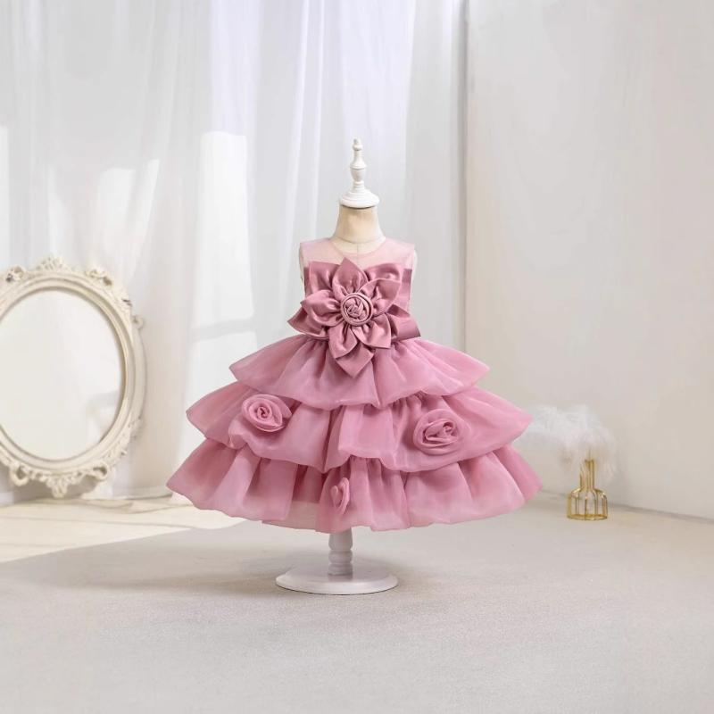 ワンピース 女児 女の子 子供用 ドレス チュールスカート ノースリーブ チュール レース 刺繍 リボン付..