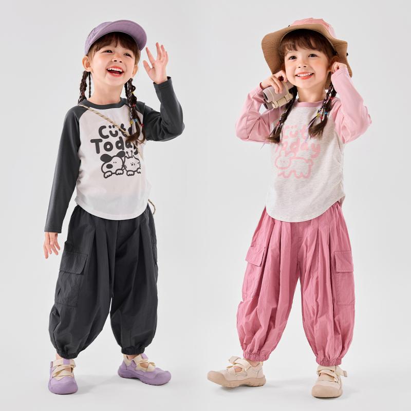 Tシャツ キッズ 女の子 パンツセット 韓国風 子供服 上下セット 春秋 女児 ベビー 幼児 長袖 トップス 長ズボン 綿90% かわいい カジュアル ピンク系 グレー 80 90 100 110 120 130 cm