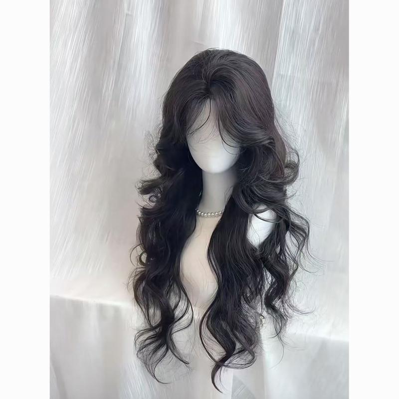ウィッグ レディース 黒茶色 韓国風 大波 ウェーブ 前髪付き フルウィッグ 女性用 かつら ヘアスタイル..
