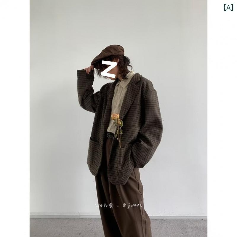 ジャケット メンズ 秋冬 チェック柄 テーラードジャケット 男性用 カジュアル 普段使い 2ボタン ポリエステル ブラウン系 グリーン系