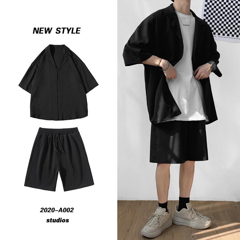 制服 メンズ 夏用 7分袖 サマースーツ 上下セット 学院風 カジュアル スリムフィット ジャケット&パンツ ブラック グレー ポリエステル
