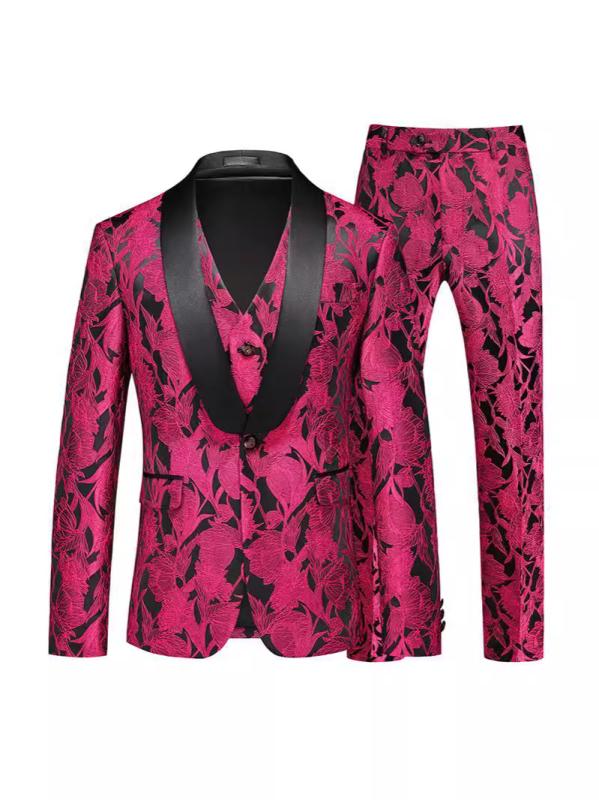 スーツ メンズ 男性用 紳士服 フォーマル スリムフィット 提花 テーラードジャケット ベスト パンツ 3点セット ビジネス 結婚式 パーティー 二次会 宴会 ホワイト グレー ブラック ピンク系