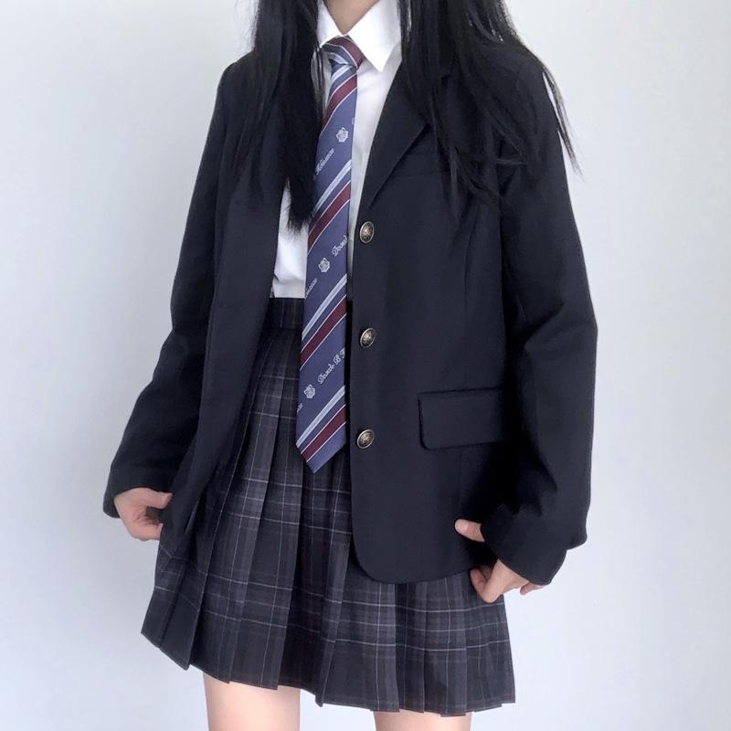 ジャケット レディース JK制服 ブレザー 学院風 制服 上着 アウター 3つボタン ポリエステル ブラック グレー ネイビー 長袖 格子柄 プリーツスカート