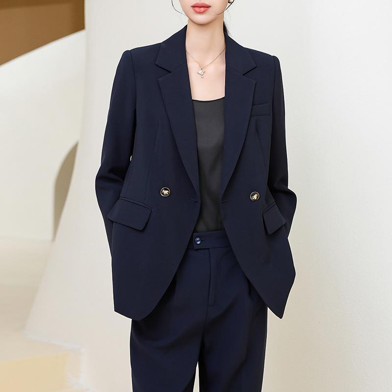 スーツ レディース 春物 テーラードジャケット ワイドパンツ セットアップ 小柄向け オフィス フォーマル 紺 ポリエステル