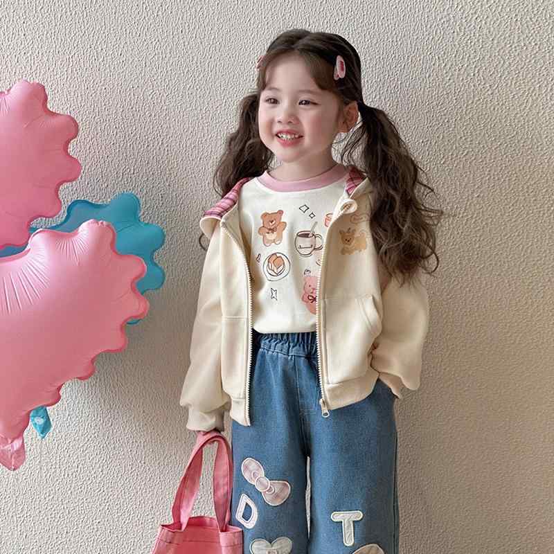 子供服 アウター 春秋 女の子 パーカー フード付き ベビー服 ジャンパー カーディガン 上着 羽織り 通園 通学 普段着 ピンク ベージュ 80 90 100...