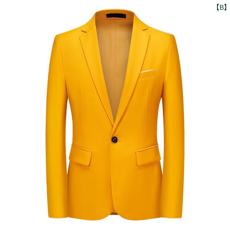ジャケット メンズ ビジネス カジュアル テーラードジャケット 男性用 春秋 ポリエステル 無地 スリムフィット 1つボタン ホワイト イエロー パープル グレー ブラック ワインレッド ダークグリーン ブルー スカイブルー レッド オレンジ