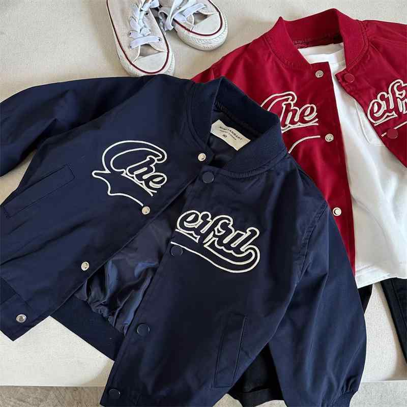 子供服 ジャケット キッズ 男女兼用 長袖 野球服 春秋 カジュアル 刺繡 アウター 綿 ポリエステル レッド ネイビー 90 100 110 120 130 140