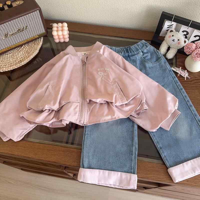 子供服 女の子 アウター ジャケット 春秋 かわいい 蝶結び ポリエステル ピンク系 ガールズ カジュアル ジャンパー 普段着 上着 羽織もの