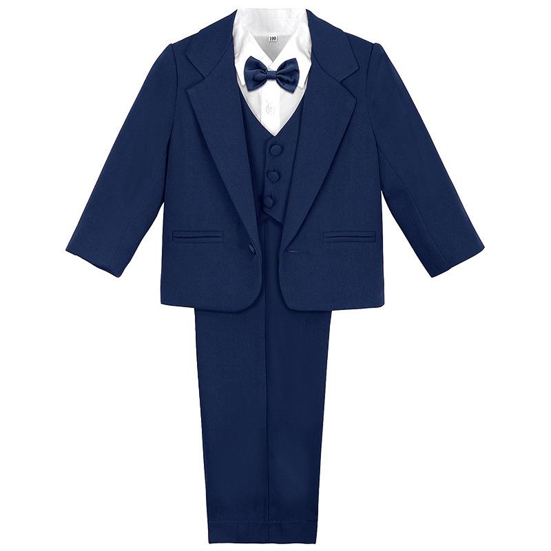 子供用フォーマルスーツ 秋冬 男の子 ベスト付きスーツ 5点セット 80 90 100cm 1歳 2歳 3歳 結婚式 発表会 七五三 紳士風 男児 乳幼児 上下セット 長袖 コットン 紺色 黒色 白色 ベージュ