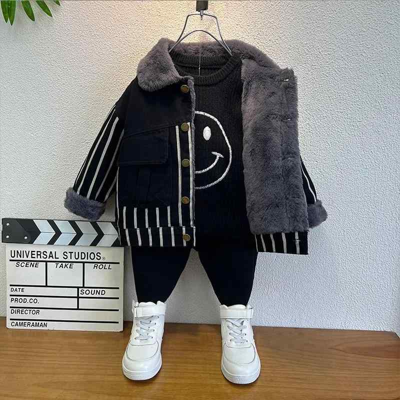 子供服 デニムジャケット 男の子 裏起毛 アウター 秋冬 厚手 カジュアル ボーイズ ロング丈 黒 ブラック 100 110 120 130cm