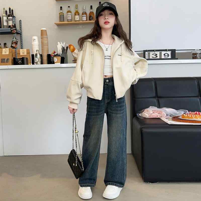 Other - 子供服 ガールズ 春秋 フード付き ジャケット 中高学年 向け 韓国風 かわいい おしゃれ 秋物 アウター ウェア 普段着 部屋着 スポーツ 運動着 綿 カーキ色 ベージュ