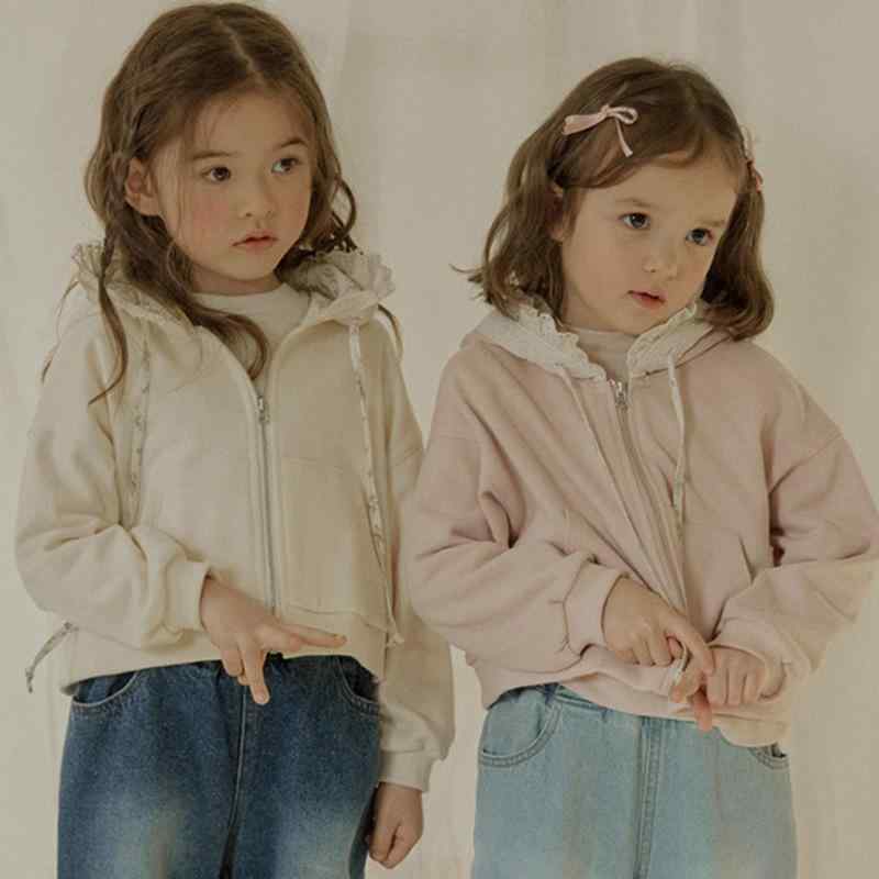 子供用 ジャケット 春秋 女の子 柔らかい 綿 長袖 パーカー アウター フリル かわいい ショート丈 ピンク系 アイボリー 90cm 100cm 110cm ...