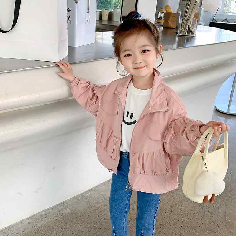 子供服 ジャケット 女の子用 ショート丈 アウター 春秋物 カジュアルスタイル 無地 長袖 ポリエステル ピンク系 カーキ色