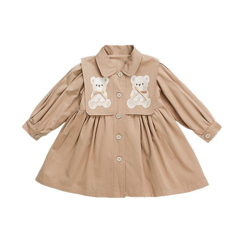 キッズ用スプリングコート 女の子 春秋 中長丈 韓国風 かわいい カートーン柄 綿混紡 子供服 アウター
