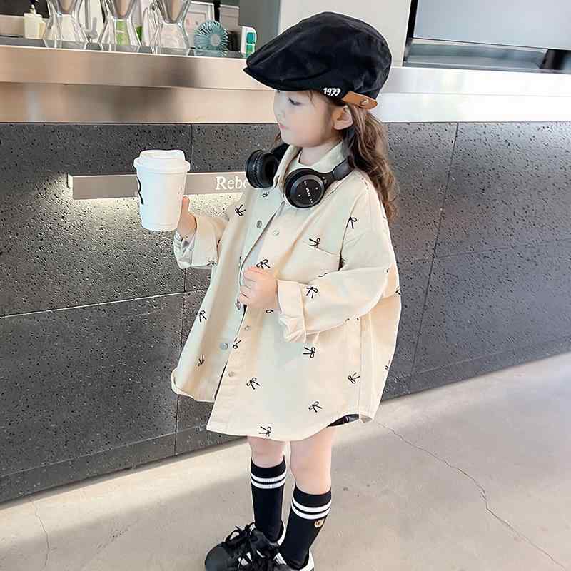 子供服 シャツ 春秋 女の子 リボン アウター 韓国風 長袖 コットン カーディガン キッズ ガールズ トップス かわいい おしゃれ ピンク ベージュ 90 1...