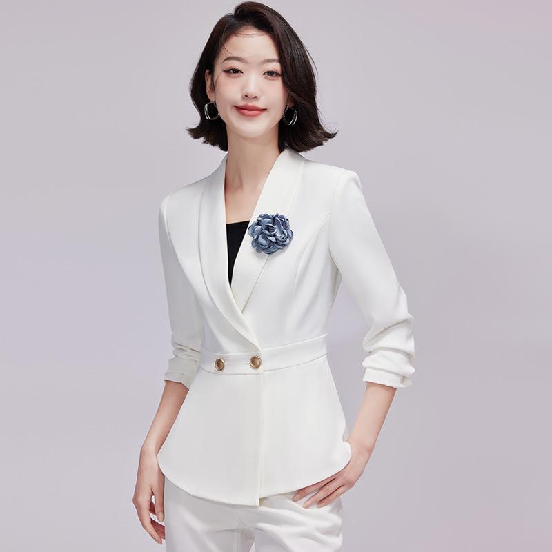 スーツ レディース 春秋 TR生地 ポリエステル テーラードカラージャケット パンツorスカート セットアップ フォーマル 仕事着 オフィス 美容院 ホワイト ブラック ブルー