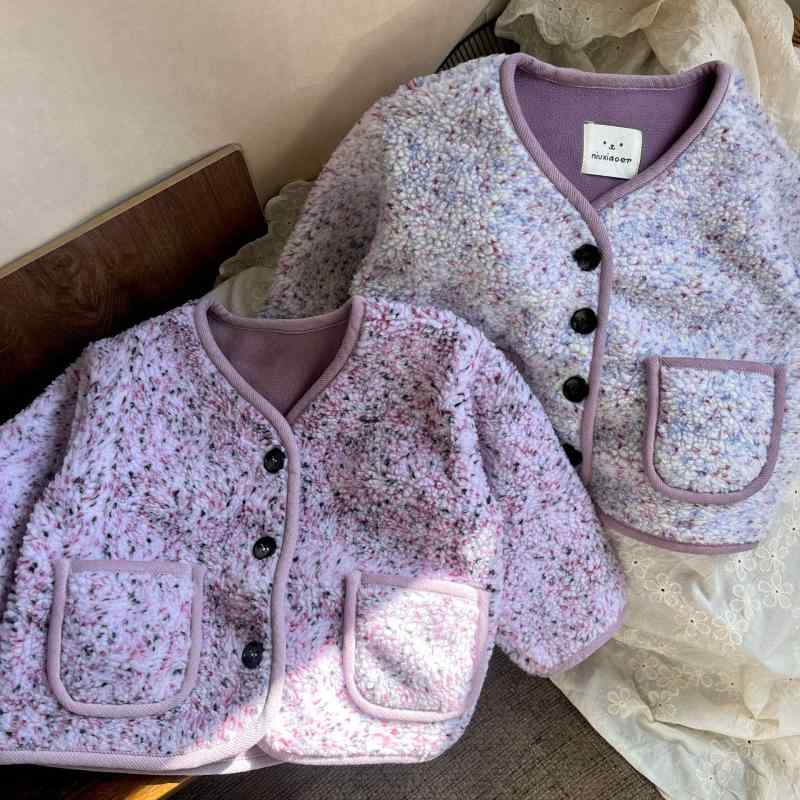 キッズ アウター 女の子 彩り ふわふわ フリース ジャケット 韓国風 幼稚園 保育園 普段着 おしゃれ あったか 防寒 長袖 ポリエステル 丸首 秋冬 ショート丈