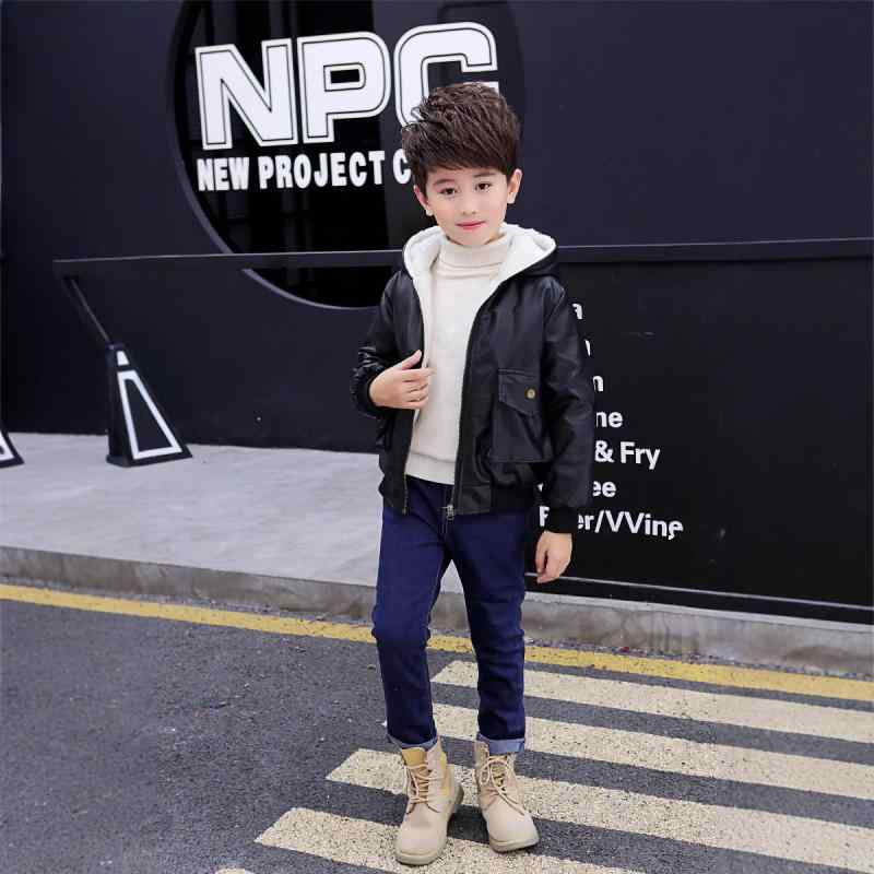 子供服 アウター ジャケット 秋冬 裏起毛 PUレザー 中綿入り 男の子 フード付き ジャンパー ブルゾン ..