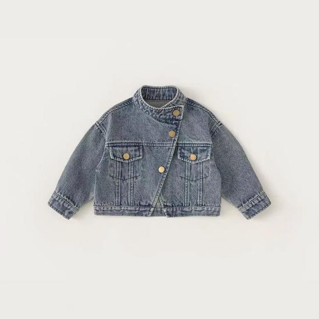子供服 デニムジャケット 女の子 春秋 アウター 長袖 立襟 ショート丈 トップス ガールズ 子供 キッズ ..