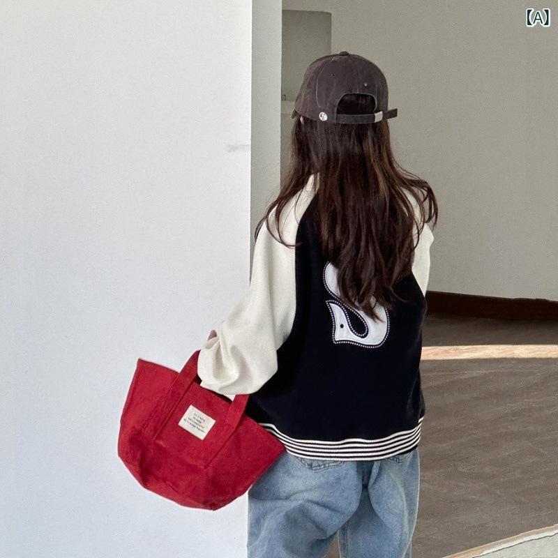 子供服 ジャケット 韓国風 レトロ 配色 刺繍 アウター スウェット カーディガン ガールズ ファッション 長袖 綿 春 ブラック