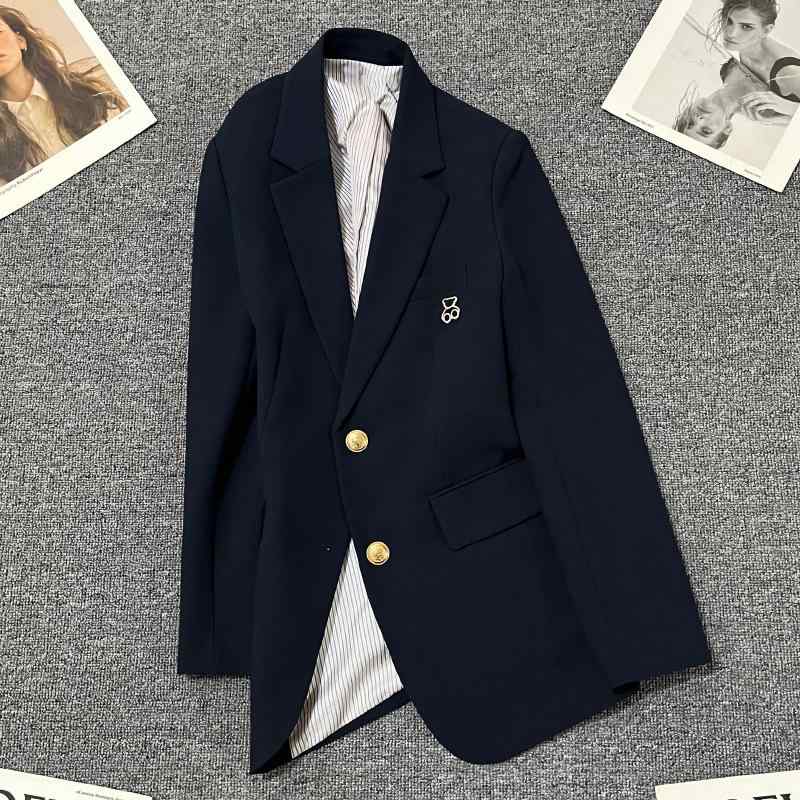 ジャケット レディース テーラード 春秋 ブルゾン ゆったり 学院風 カジュアル ファッション アウター 宝藏ブルー ポリエステル 通勤