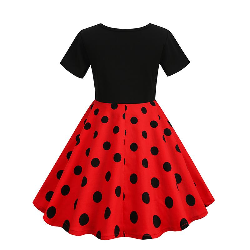 ワンピース ガールズ 子供服 半袖 Aライン 水玉模様 ウエスト切り替え コットン 赤 白 110 140 夏(x2)