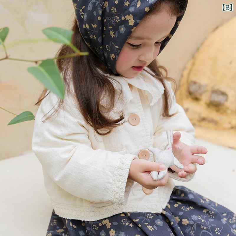 Ropa para niños Chaqueta de encaje para niñas Ropa de abrigo de longitud corta Manga larga 100% algodón Cuello redondo Otoño Rosa Marfil Desgaste diario — vista 3