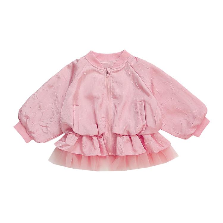 子供服 ジャケット 女の子 アウター 春 立襟 チュール 切り替え うさぎ耳付き かわいい 薄手 ピンク系 90 100 110 120 130 140cm