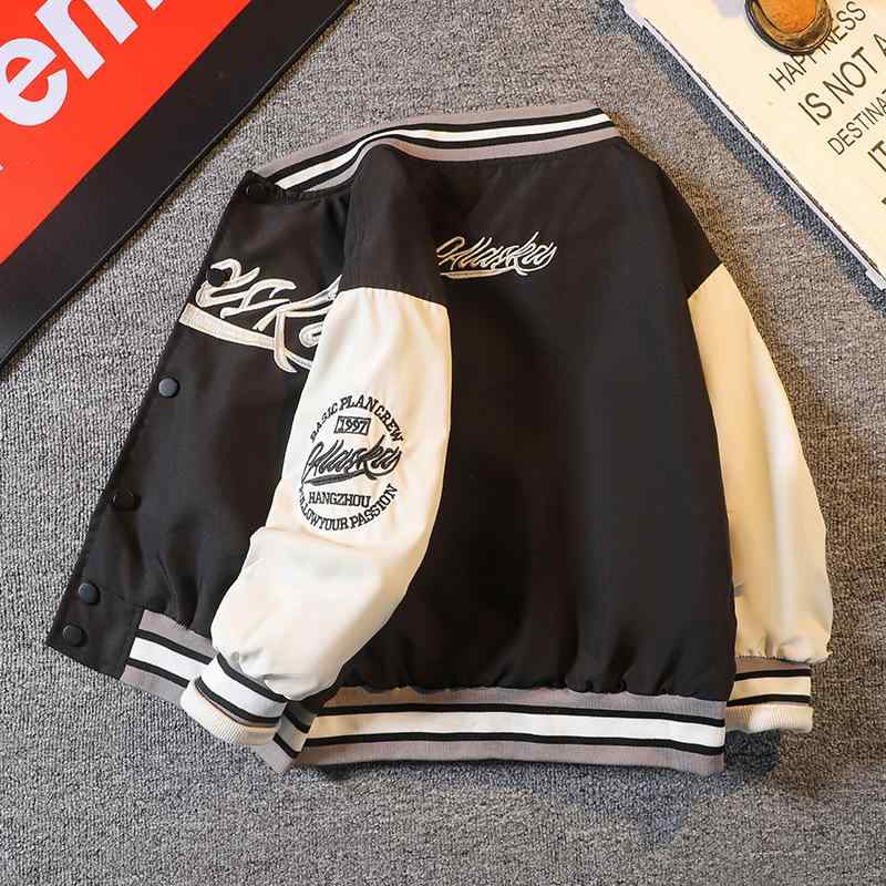 子供用ジャケット キッズ 男女兼用 野球 春秋 アウター トップス 男の子 女の子 中学生 高校生 ショート丈 綿混紡 カジュアル スポーティ ブラック ベージ...