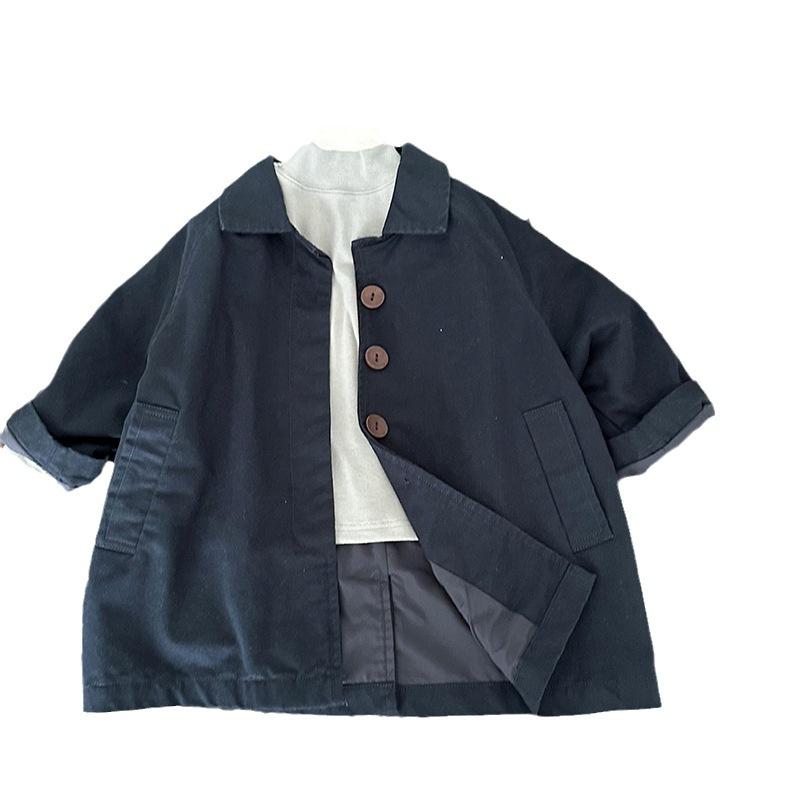 子供服 キッズ 男女兼用 トレンチコート ロング丈 春秋 韓国風 無地 コットン 90cm 100cm 110cm 120cm 130cm 140cm 150c...