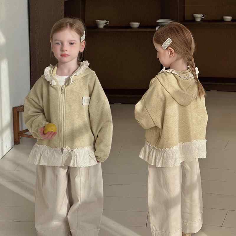 子供服 ガールズ アウター 春秋 向け レース フリル パーカー ジャケット 女の子 カジュアル トップス 綿 イエロー 90 100 110 120 130 ...