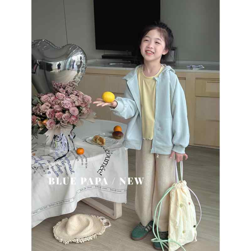 子供服 パーカー 春物 女の子 ジップアップ フード付き コットン プリント トップス ジャケット アウター 普段着 緑色 米色 100cm 110cm 120...