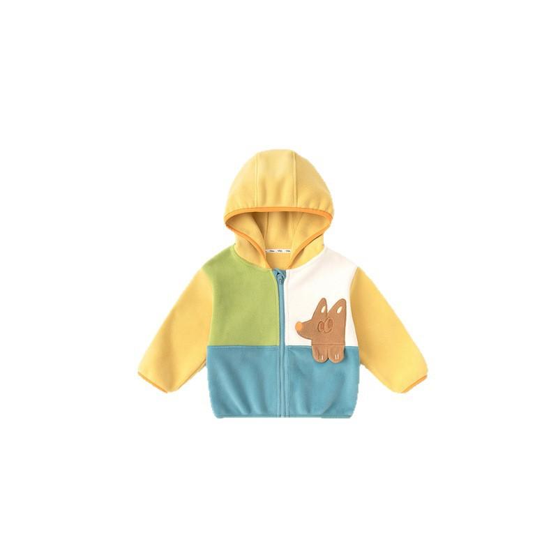 ニット キッズ 男女兼用 抗静電気 フード付き ジャケット 春秋 ポリエステル ピンク イエロー 80cm 90cm 100cm 110cm 120cm