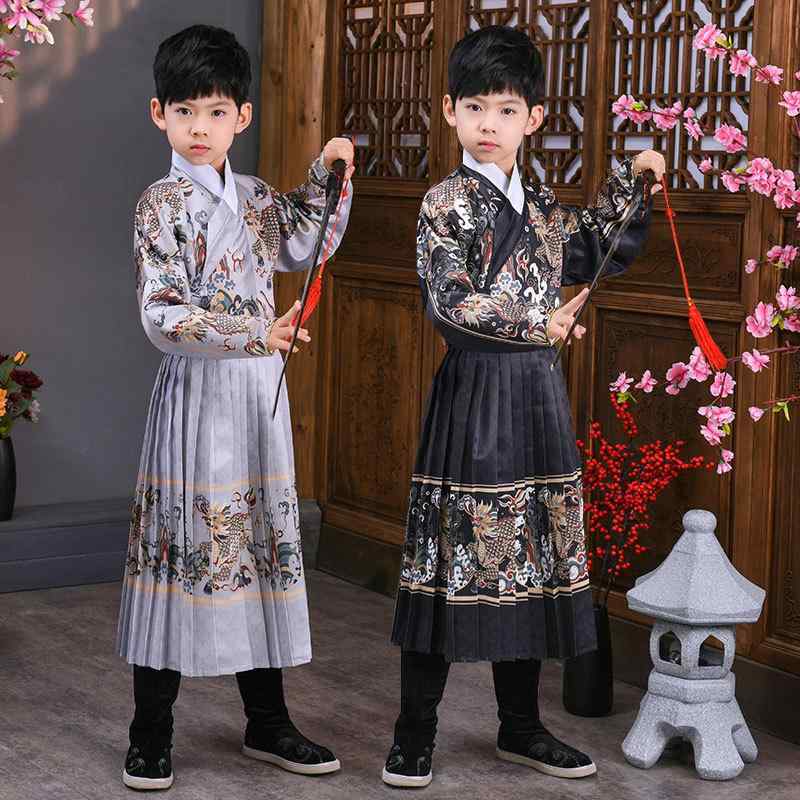 子供用チャイナドレス 男の子用武侠着物 中国風 錦衣衛 蟒袍 飛魚服 麒麟 明制 交領 漢服 B類 真絲 兔..