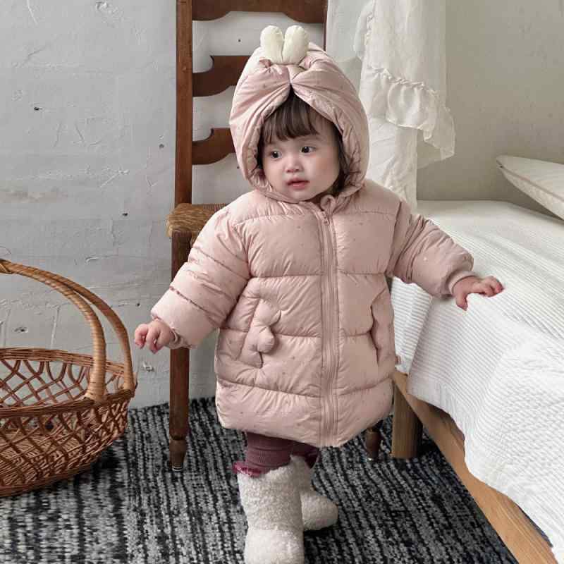 ベビー服 ガールズアウター ジャケット コート かわいい 超キュート 韓国風 幼児 女の子 小童 中綿入り あったか Vネック 長袖 ポリエステル ピンク 73cm 80cm 90cm 100cm 冬