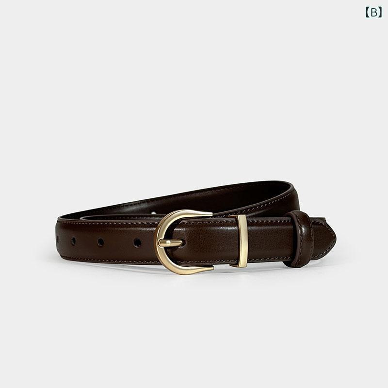 ベルト レディース 本革 シンプル デニム ジーンズ パンツ 女性用 ウエスト 焦糖色 ブラウン ブラック レザー 合金 針 バックル
