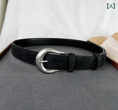 ベルト レディース スエード ウエストベルト 本革 レザー 細め アメカジ レトロ マットシルバー 針 バ..