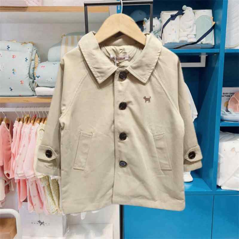 子供用コート キッズ 男女兼用 ミドル丈 コットン 春秋 韓国風 子供服 トレンチコート ベージュ 90cm 100cm 110cm 120cm 130cm