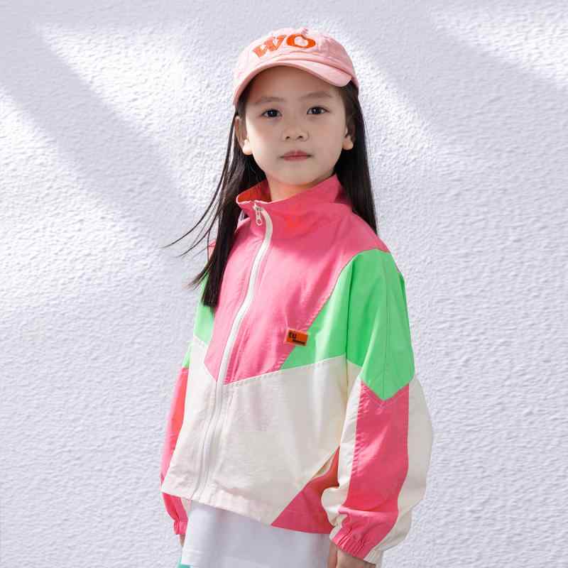 キッズ ジャケット 春秋 子供 女の子 配色 アウター ブルゾン スポーティー かわいい 普段着 ショート丈 ピンク系